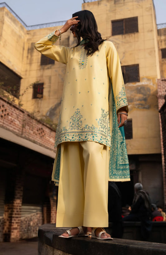 Casual Lite Bazaar Embroidered Stitched 3 Piece Suit - Sunlit Grace - CL26BZH - Yellow - Casual Collection