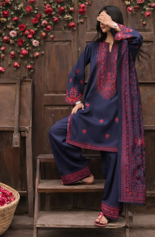 Casual Lite Bazaar Embroidered Stitched 3 Piece Suit - Zareen Noor - CL26BZH - Blue - Casual Collection