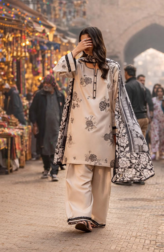 Casual Lite Bazaar Pret Hit Codes Embroidered Stitched 3 Piece Suit - D-01 - CL26HTC - Beige - Festive Collection