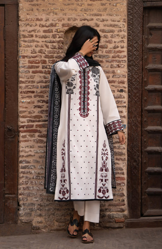 Casual Lite Bazaar Pret Hit Codes Embroidered Stitched 3 Piece Suit - D-03 - CL26HTC - White - Festive Collection