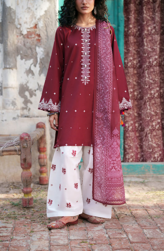 Casual Lite HER Summer Embroidered Cotton Lawn Stitched 3 Piece Suit - Soreva - CL26HER - Red - Festive Collection