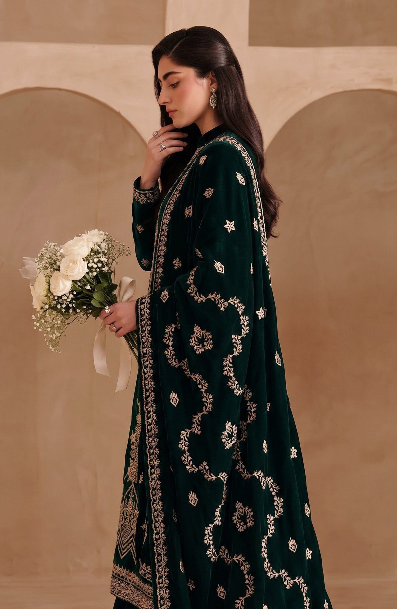 Chanchal by Amna Khadija Embroidered Velvet Unstitched 3 Piece Suit - D-01 - AM26CNL - Green - Winter Collection