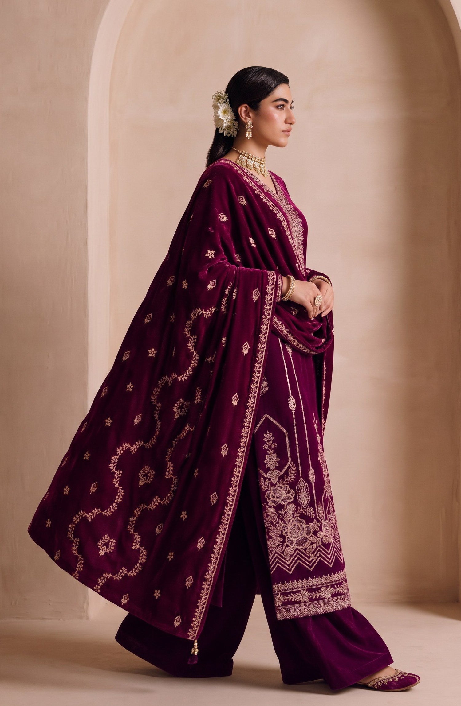 Chanchal by Amna Khadija Embroidered Velvet Unstitched 3 Piece Suit - D-03 - AM26CNL - Purple - Winter Collection