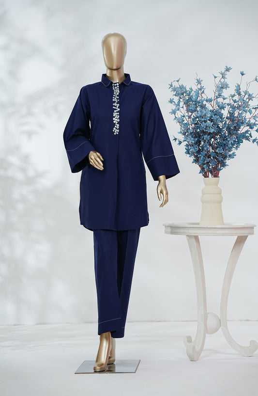 Cmeili by Amna Khadija Solid Bana Dora Stitched 2 Piece Co-ords Set - AKCF-04 - AM26AKCF - Blue - Summer Collection