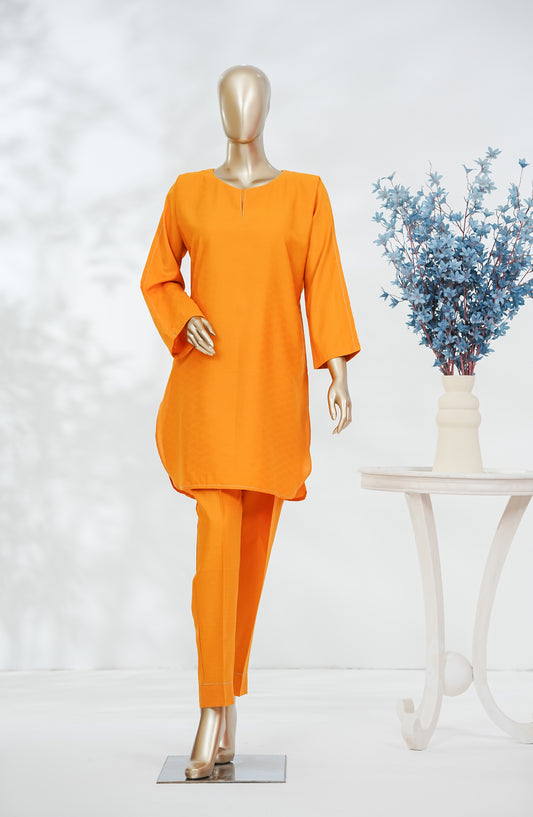 Cmeili by Amna Khadija Solid Jacquard Stitched 2 Piece Co-ords Set - AKCF-02 - AM26AKCF - Orange - Summer Collection