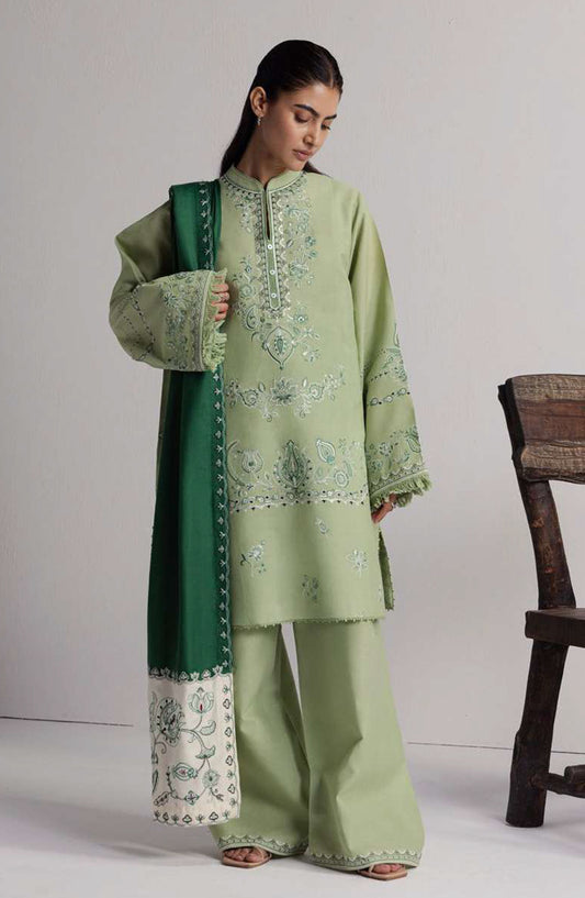 Coco by Zara Shahjahan Embroidered Khaddar Unstitched 3 Piece Suit - D-4B - ZS26CW - Green - Winter Collection
