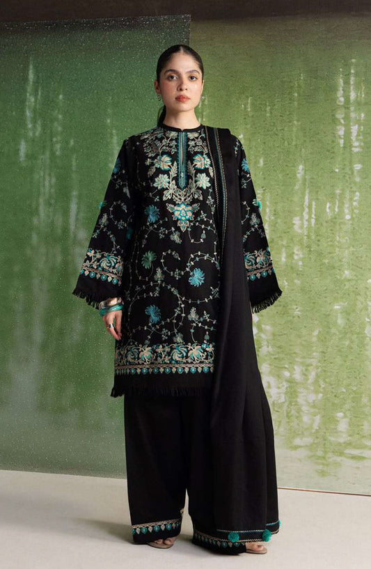 Coco by Zara Shahjahan Embroidered Karandi Unstitched 3 Piece Suit - D-7B - ZS26CW - Black - Winter Collection
