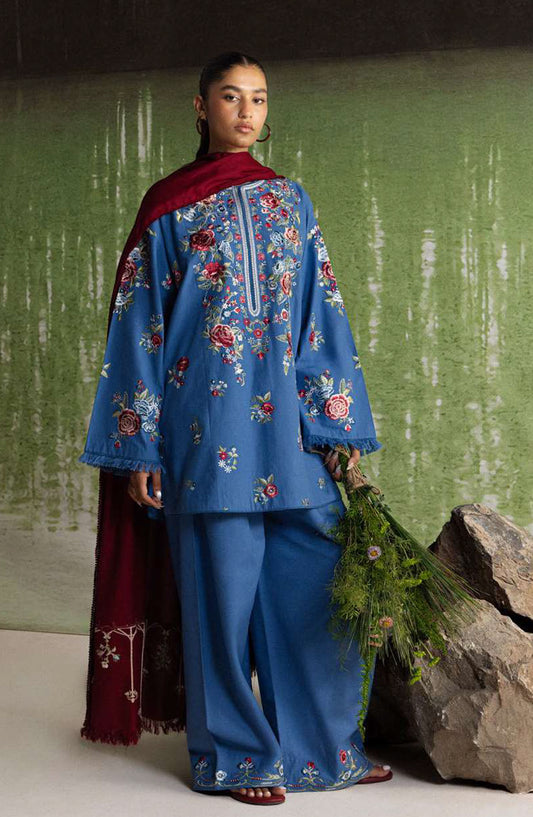 Coco by Zara Shahjahan Embroidered Karandi Unstitched 3 Piece Suit - D-9A - ZS26CW - Blue - Winter Collection