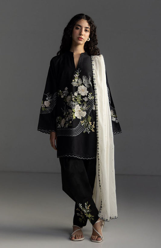 Coco by Zara Shahjahan Embroidered Lawn Unstitched 3 Piece Suit - Evia-9A - ZS26LW - Black - Summer Collection
