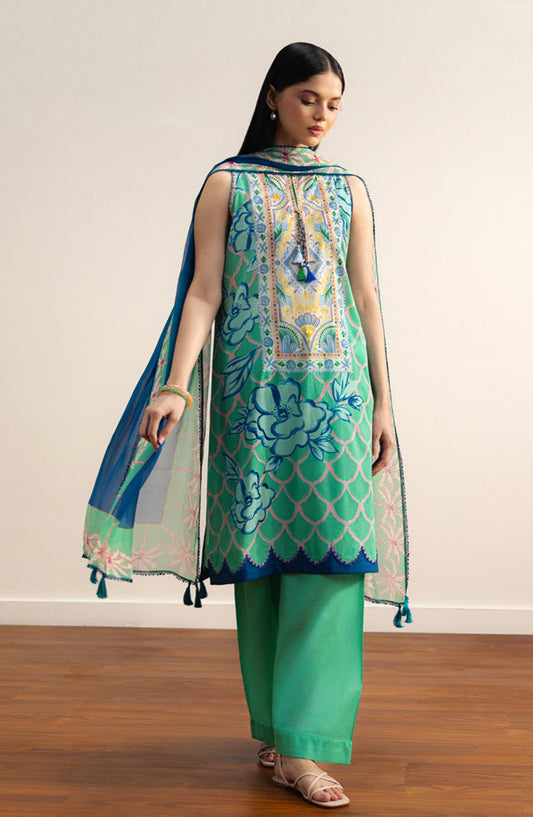 Coco by Zara Shahjahan Printed Lawn Unstitched 3 Piece Suit - 5A - ZS26PRTS - Green - Summer Collection