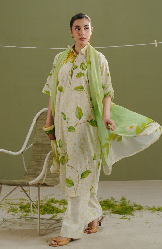 Coco by Zara Shahjahan Printed Lawn Unstitched 3 Piece Suit - D-7A - ZS26PR - Green - Summer Collection