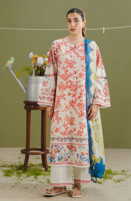 Coco by Zara Shahjahan Printed Lawn Unstitched 3 Piece Suit - D-4A - ZS26PR - White - Summer Collection