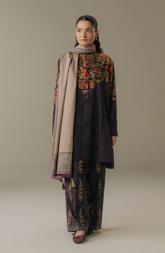 Coco by Zara Shahjahan Digital Printed Linen Unstitched 3 Piece Suit - Autumn Line-10B - ZS25PND - Purple - Winter Collection