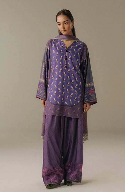 Coco by Zara Shahjahan Digital Printed Linen Unstitched 3 Piece Suit - Soft Current-7A - ZS25PND - Purple - Winter Collection