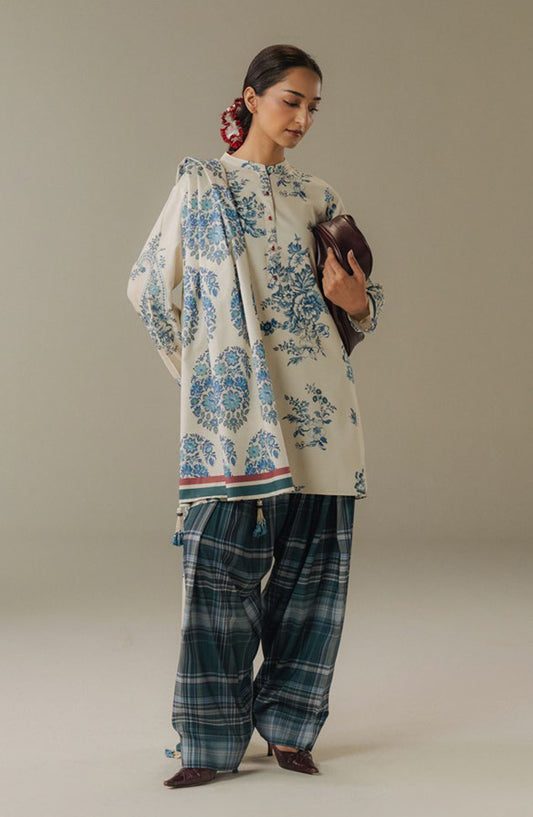 Coco by Zara Shahjahan Digital Printed Linen Unstitched 3 Piece Suit - Hushed Ember-6A - ZS25PND - Off White - Winter Collection