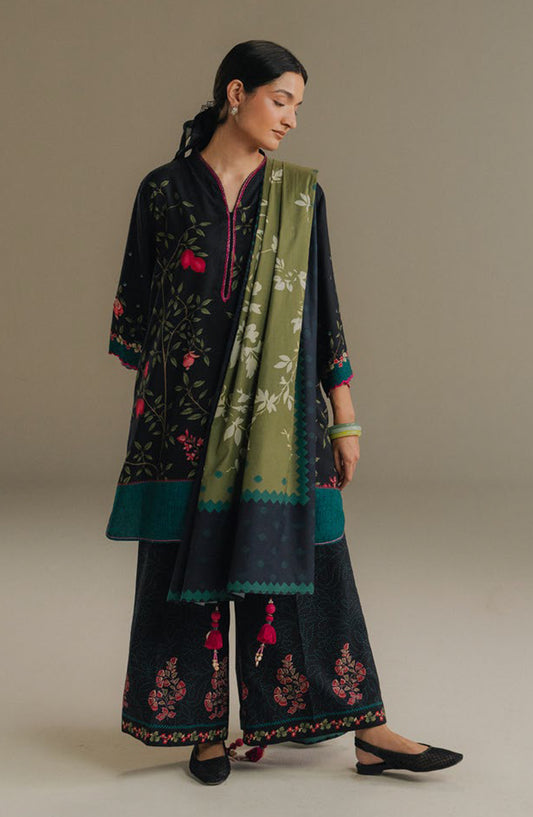 Coco by Zara Shahjahan Digital Printed Linen Unstitched 3 Piece Suit - Sienna Field-4A - ZS25PND - Black - Winter Collection