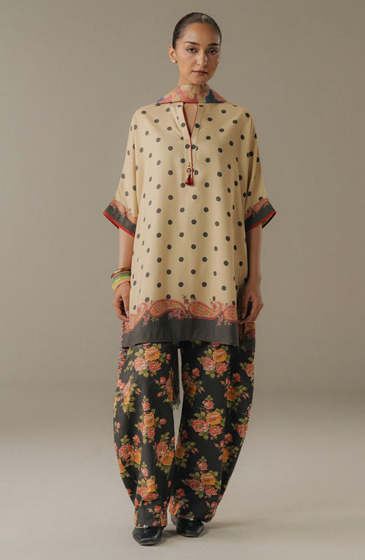 Coco by Zara Shahjahan Digital Printed Linen Unstitched 3 Piece Suit - Paper Moon-3B - ZS25PND - Beige - Winter Collection