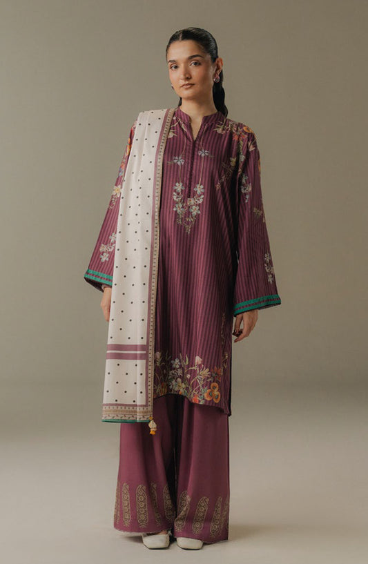 Coco by Zara Shahjahan Digital Printed Linen Unstitched 3 Piece Suit - Amber Days-1A - ZS25PND - Maroon - Winter Collection