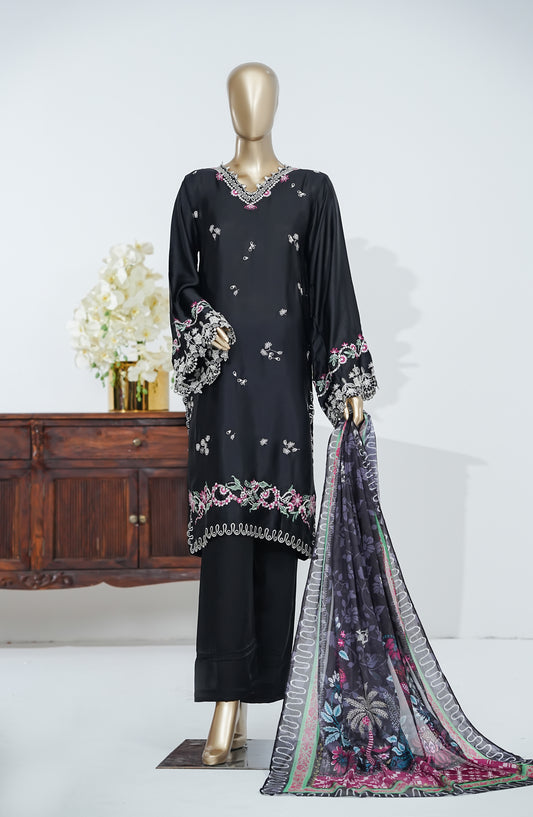 Crescent Dreams by Amna Khadija Embroidered Shamooz Silk Stitched 3 Piece Suit - AKCD-02 - AM26CDRE - Black - Festive Collection
