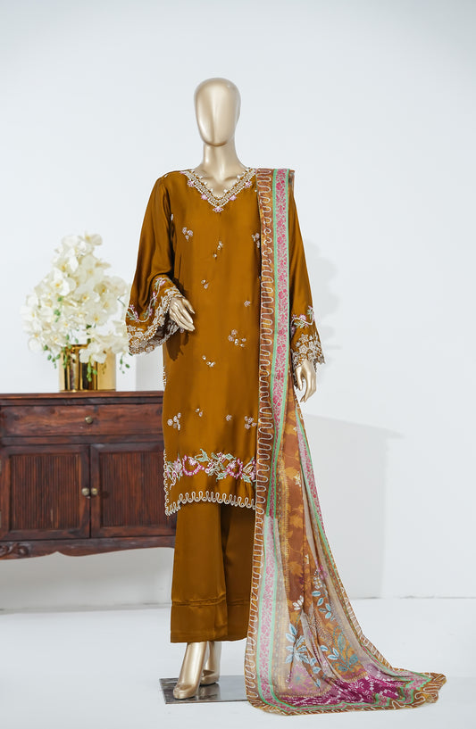 Crescent Dreams by Amna Khadija Embroidered Shamooz Silk Stitched 3 Piece Suit - AKCD-01 - AM26CDRE - Mustard - Festive Collection