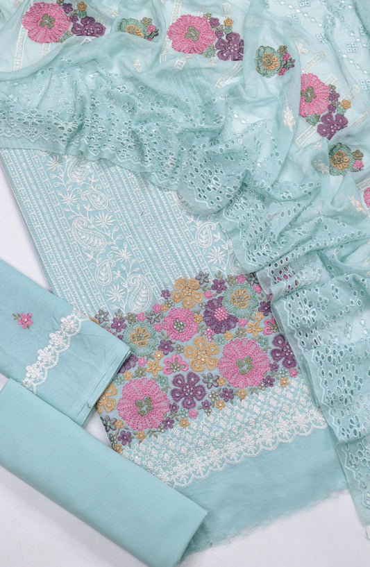 Cross Stitch by Amna Khadija Embroidered Swiss Voile Unstitched 3 Piece Suit - Design-04 - AM25CWV - Green - Luxury Collection