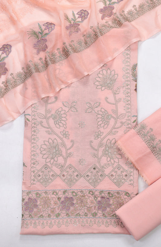 Cross Stitch by Amna Khadija Embroidered Swiss Voile Unstitched 3 Piece Suit - Design-11 - AM25CWV - Pink - Luxury Collection