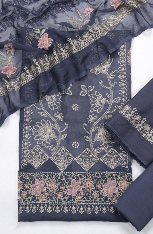 Cross Stitch by Amna Khadija Embroidered Swiss Voile Unstitched 3 Piece Suit - Design-10 - AM25CWV - Purple - Luxury Collection