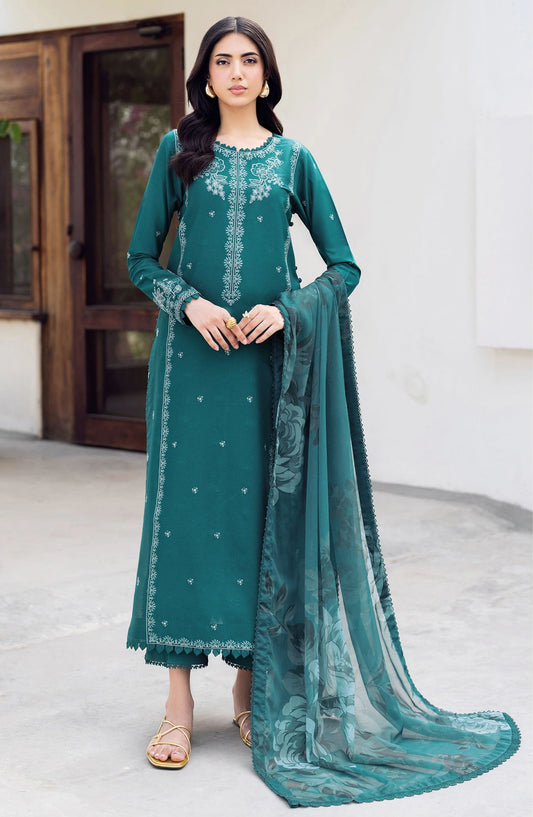 NURA by Zarif Embroidered Lawn Unstitched 3 Piece Suit - ZRF25NSE - D-03 NUSA - Green - Summer Collection