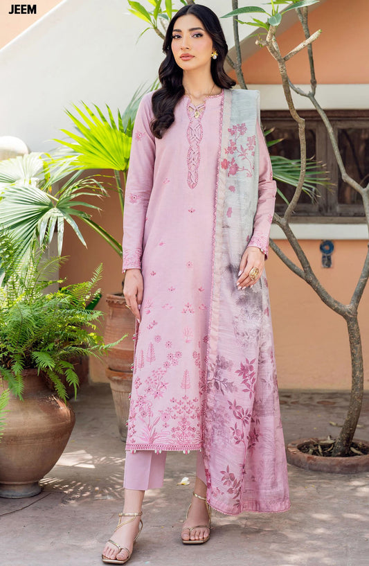 NURA by Zarif Embroidered Lawn Unstitched 3 Piece Suit - ZRF25NSE - D-06 JEEM - Pink - Summer Collection
