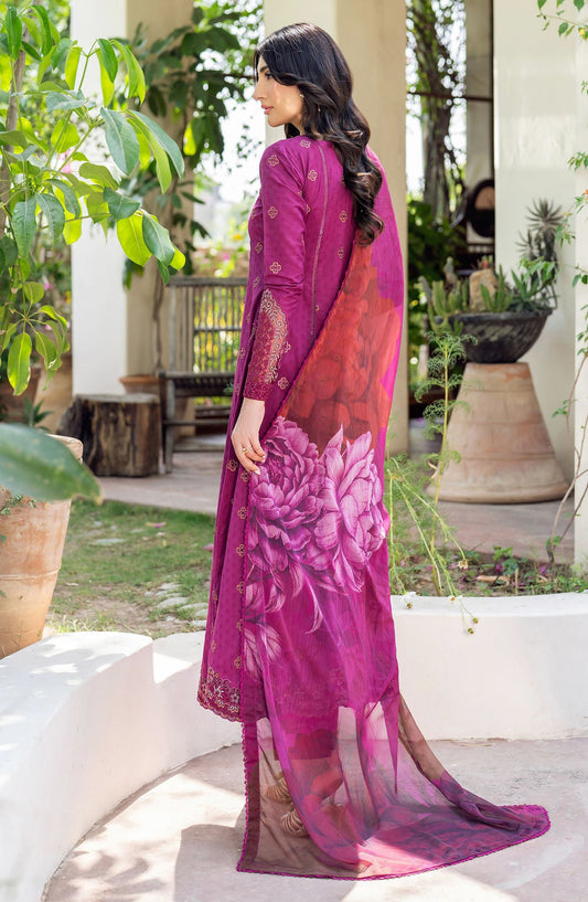 NURA by Zarif Embroidered Lawn Unstitched 3 Piece Suit - ZRF25NSE - D-08 MEHMAL - Purple - Summer Collection