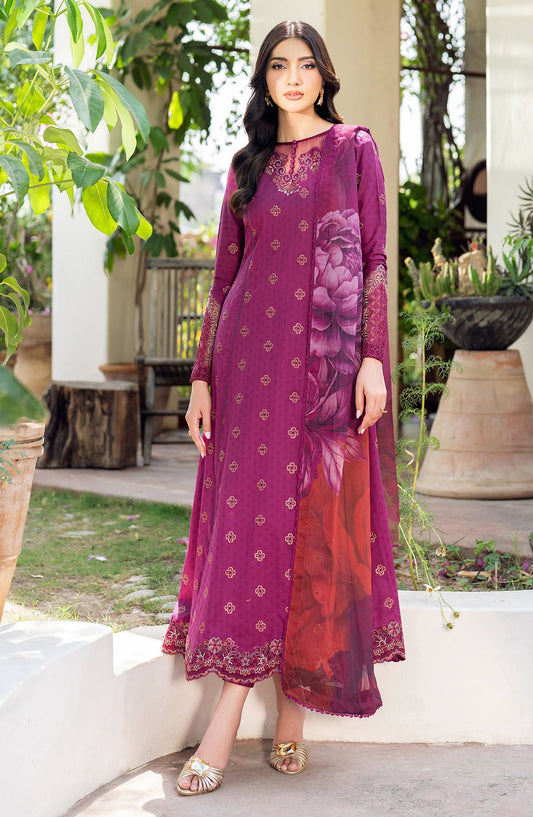 NURA by Zarif Embroidered Lawn Unstitched 3 Piece Suit - ZRF25NSE - D-08 MEHMAL - Purple - Summer Collection