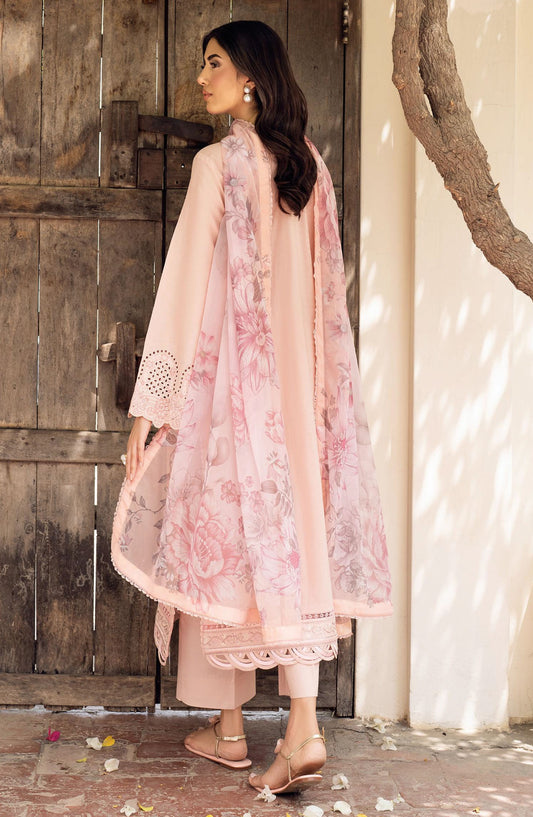 NURA by Zarif Embroidered Lawn Unstitched 3 Piece Suit - ZRF25NSE - D-09 VIYANA - Peach - Summer Collection
