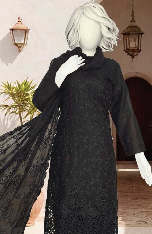Black Rose by Al Karim Embroidered Lawn Unstitched 3 Piece Suit - D-1666-25 - ALK25ABCBR - Black - Summer Collection