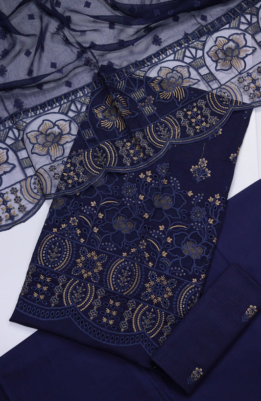 Sara by Amna Khadija Chikankari Lawn Unstitched 3 Piece Suit - D-02 - AM25SCBNL - Blue - Summer Collection