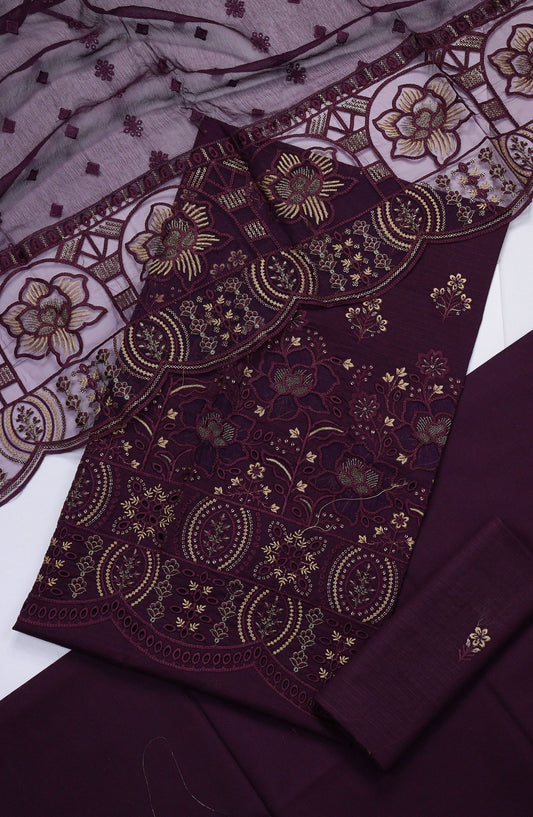 Sara by Amna Khadija Chikankari Lawn Unstitched 3 Piece Suit - D-04 - AM25SCBNL - Purple - Summer Collection