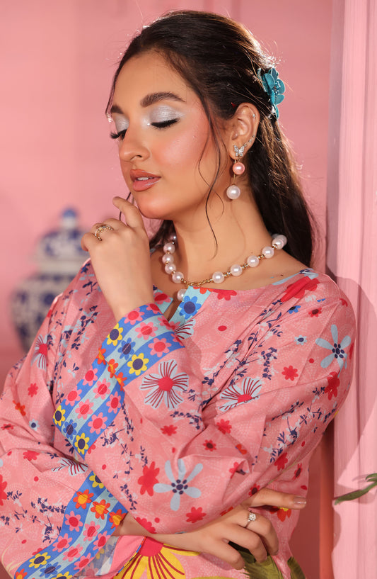 Dr Prints by Dr Haris Digital Printed Lawn Unstitched 2 Piece Suit - DHR25PR - D-08 - Pink - Summer Collection