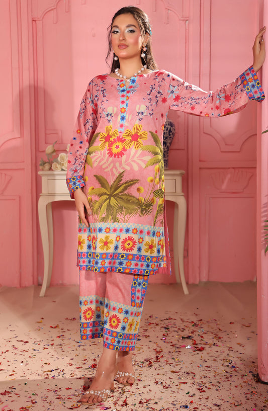 Dr Prints by Dr Haris Digital Printed Lawn Unstitched 2 Piece Suit - DHR25PR - D-08 - Pink - Summer Collection
