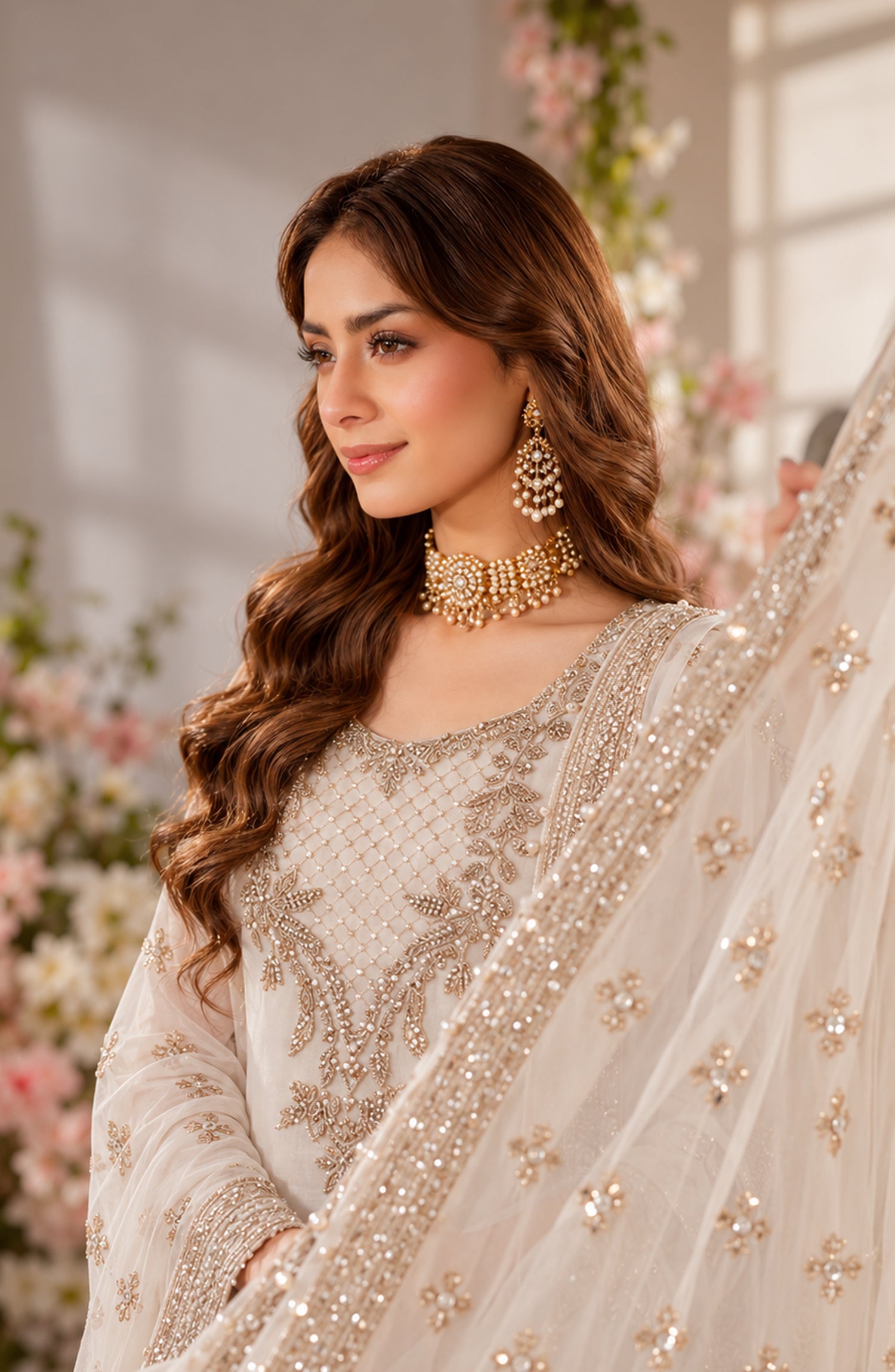 Darbaar-e-Ishq by Amna Khadija Embroidered Chiffon Stitched 3 Piece Suit - AKDI-05 - AM26DBR - White - Festive Collection