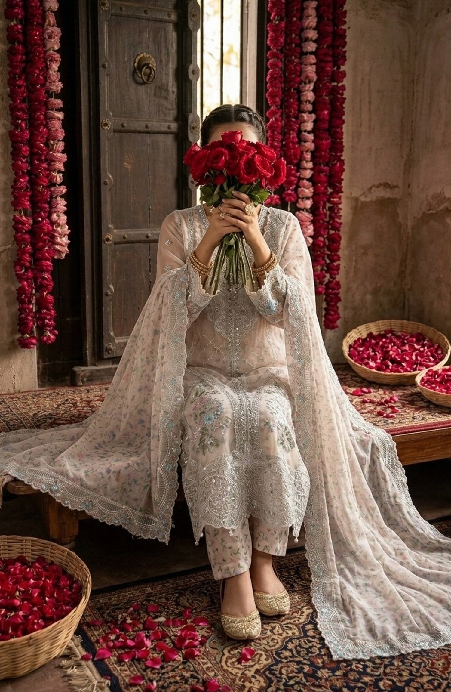 Darbaar-e-Ishq by Amna Khadija Embroidered Chiffon Stitched 3 Piece Suit - AKDI-10 - AM26BRT - Skin - Festive Collection
