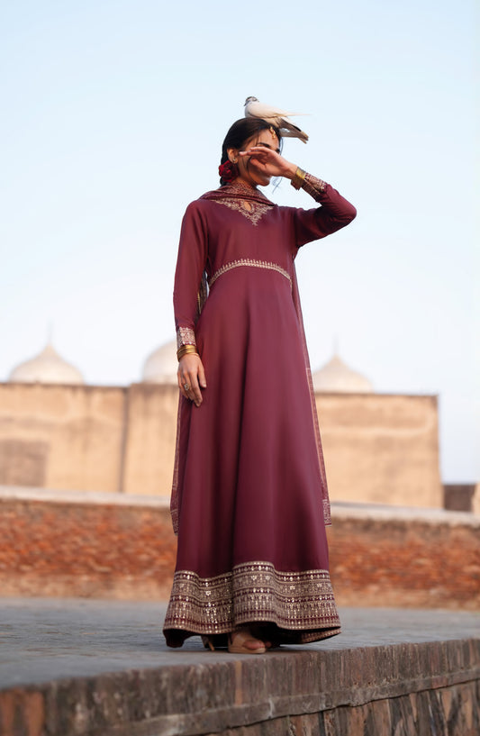 Darbar by Casual Lite Premium Embroidered Silk Viscose Stitched 3 Piece Suit - Shaam-e-Maroon - CL26DRB - Purple - Festive Collection