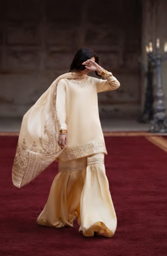 Darbar by Casual Lite Premium Embroidered Silk Viscose Stitched 3 Piece Suit - Noor-e-Darbar - CL26DRB - Fawn - Festive Collection