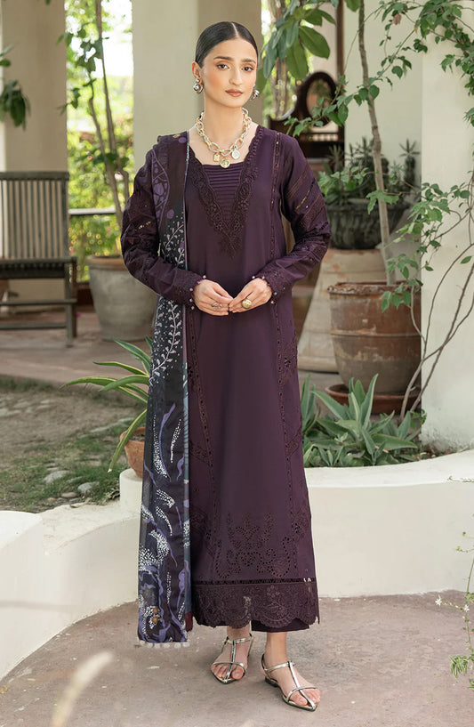 Dareen by Izel Embroidered Lawn Unstitched 3 Piece Suit - 03 Mahjabeen - ZL26DR - Purple - Summer Collection