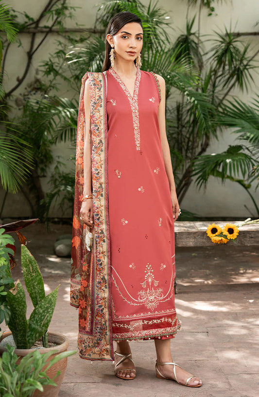 Dareen by Izel Embroidered Lawn Unstitched 3 Piece Suit - 02 Rimsha - ZL26DR - Pink - Summer Collection