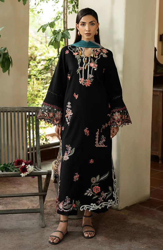 Dareen by Izel Embroidered Lawn Unstitched 3 Piece Suit - 01 Zimal - ZL26DR - Black - Summer Collection