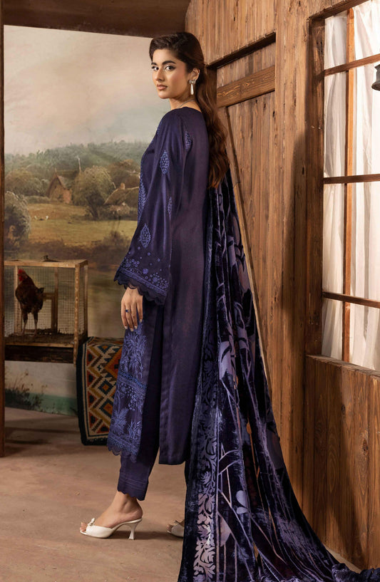 Dastaan by Riaz Arts Embroidered Leather Peach Unstitched 3 Piece Suit - D-15 - RA25DST - Blue - Winter Collection