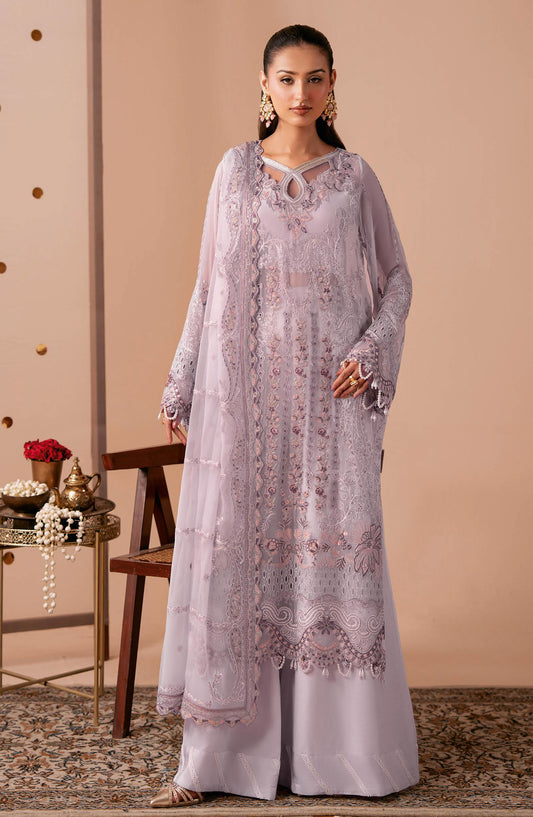 Dastak by Ramsha Premium Embroidered Chiffon Unstitched 3 Piece Suit - Q-308 - RM26DTK - Purple - Festive Collection