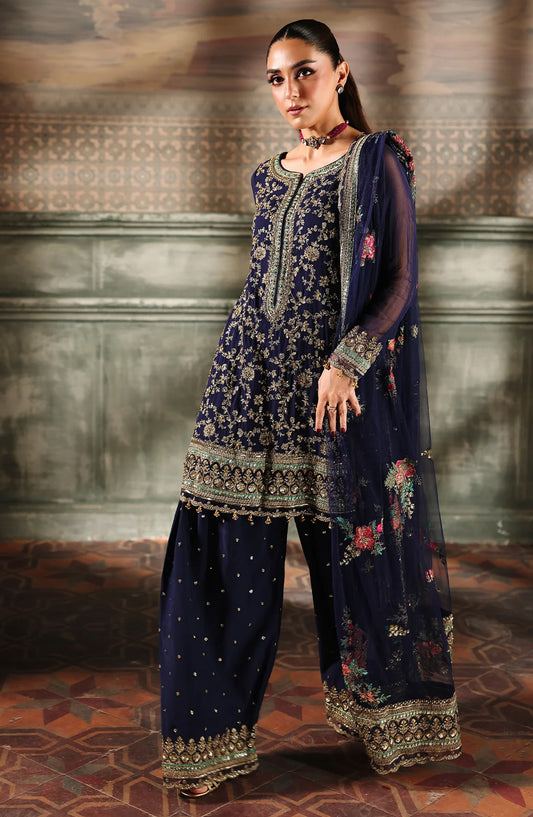 Dastan E Jashan by Charizma Premium Embroidered Chiffon Unstitched 3 Piece Suit - DJW5-01 - CHZ25DSJ - Blue - Formals Collection