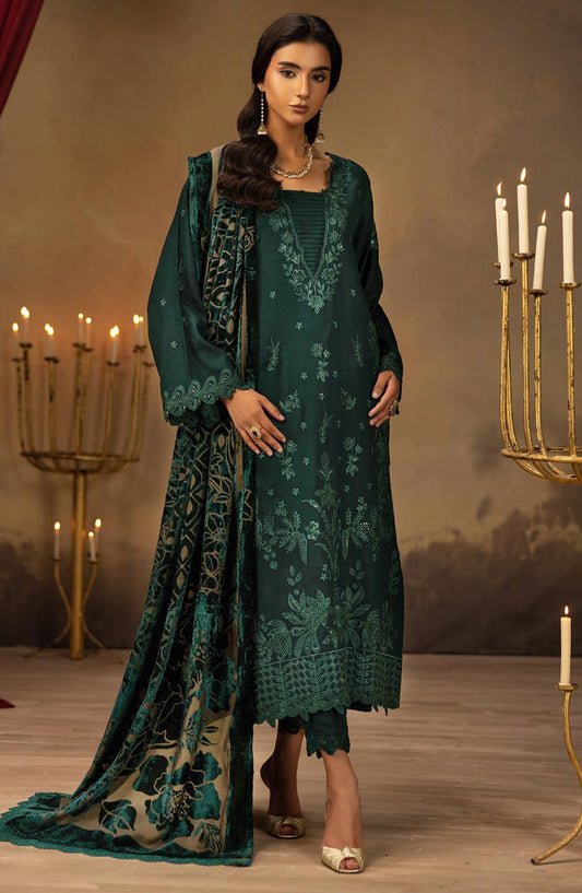 Dastan by Riaz Arts Embroidered Leather Peach Unstitched 3 Piece Suit - DS-38 - RA25DTN - Green - Winter Collection