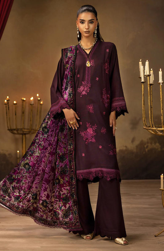 Dastan by Riaz Arts Embroidered Leather Peach Unstitched 3 Piece Suit - DS-36 - RA25DTN - Purple - Winter Collection