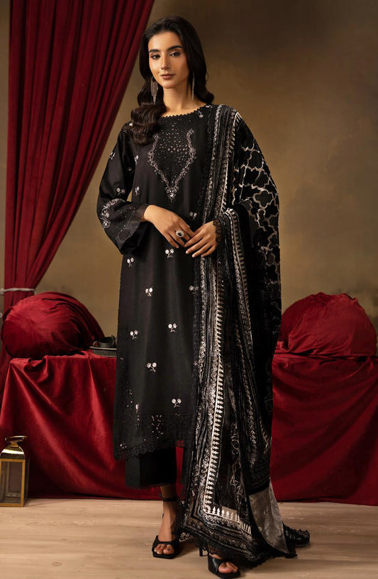 Dastan by Riaz Arts Embroidered Leather Peach Unstitched 3 Piece Suit - DS-35 - RA25DTN - Black - Winter Collection